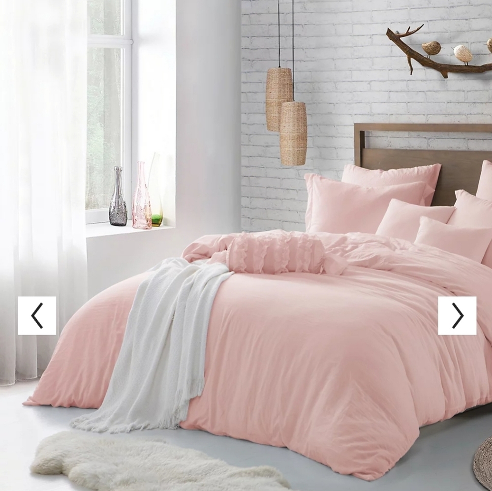 Swift Home Microfiber Washed Crinkle Duvet Cover Set in Rose Blush, NWT